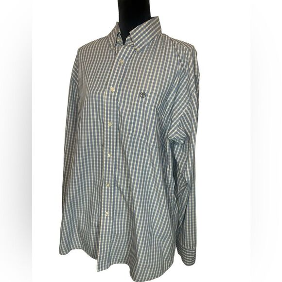 WRANGLER MENS XL LIGHT BLUE & WHITE CHECKERED LONG SLEEVE BUTTON UP SHIRT - Picture 5 of 11